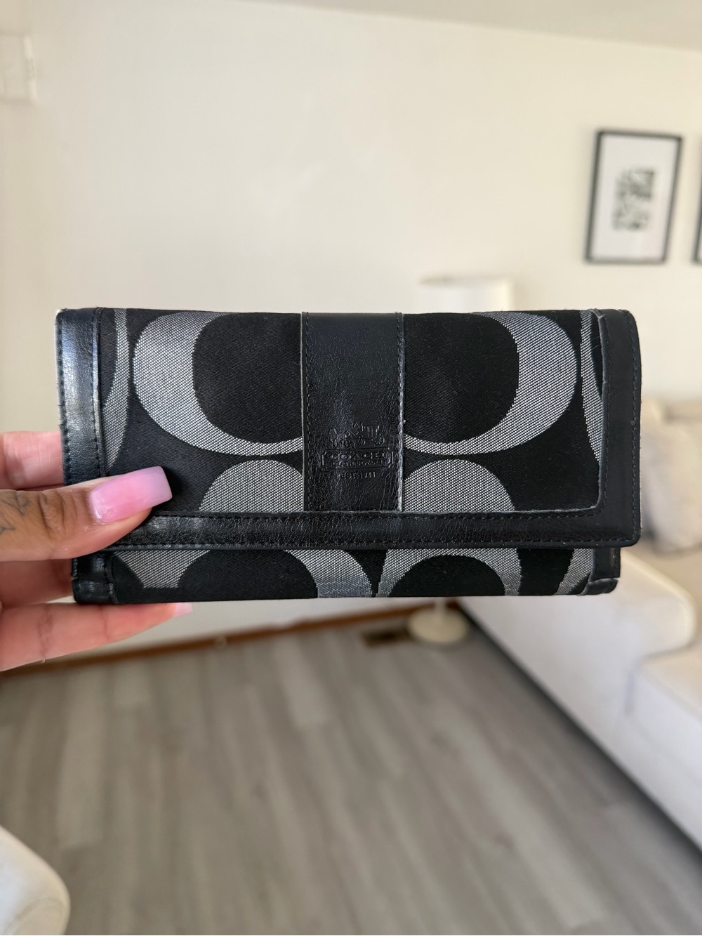 Vintage Coach Black and Gray Signature Fold Wallet